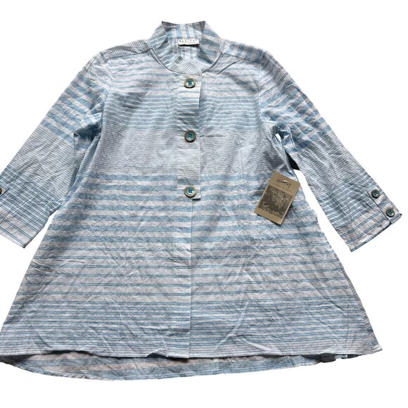 Habitat Size S NEW Turquoise & White Stripe 3/4 Sleeve Button-Front Tunic Jacket - Picture 1 of 16